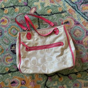 Coach 22455 Poppy Signature Metallic Outline Hallie Tote Handbag Purse